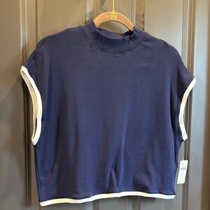 Anthropologie | Maeve Navy Blue Mock Neck Women's Top with White Trim 💙🤍